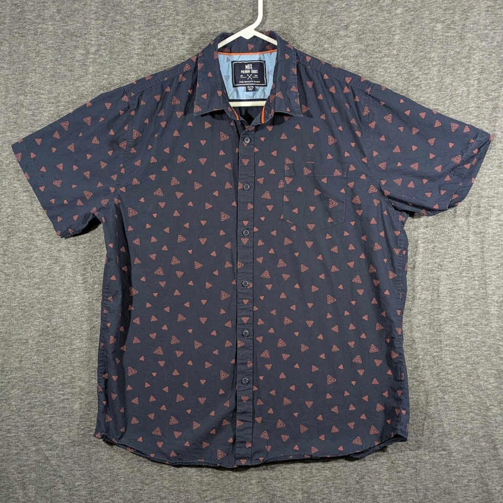 MBX Mens Navy Blue Orange Penrose Triangle Shortsleeve Button Down Shirt Size XL